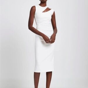 Sleeveless White Midi Dress with Asymmetric Cutout